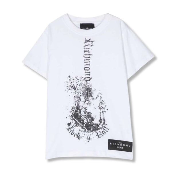Boys White Logo Print Cotton T-Shirt