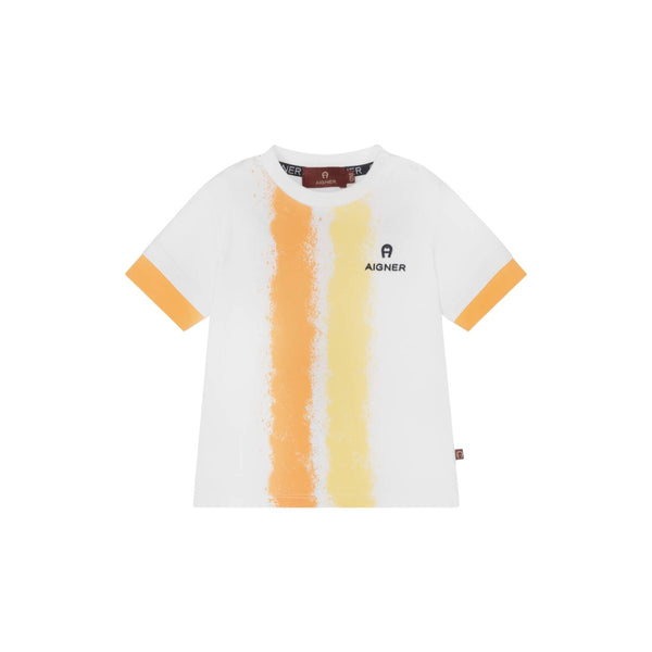 Baby Boys White & Orange Cotton Logo T-Shirt