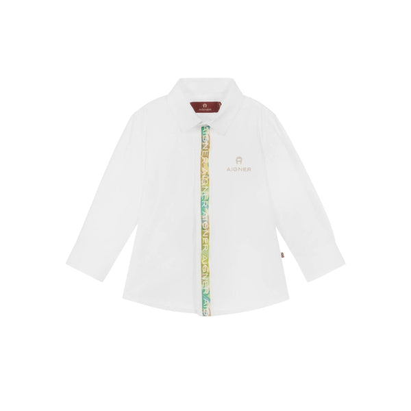 Boys White Logo Tape Shirt