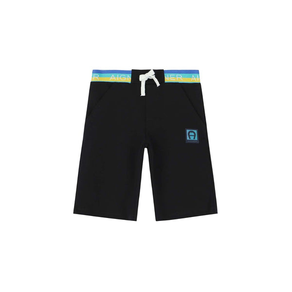Boys Black Cotton Logo Shorts
