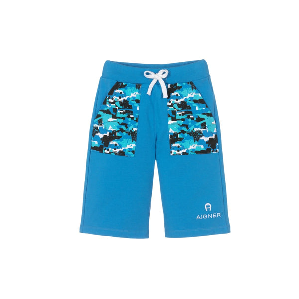Boys Blue Cotton Logo Shorts