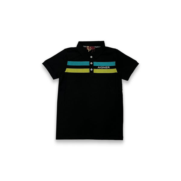 Boys Black Cotton Logo Polo T-Shirt