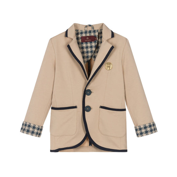 Boys Beige Cotton Jersey Blazer