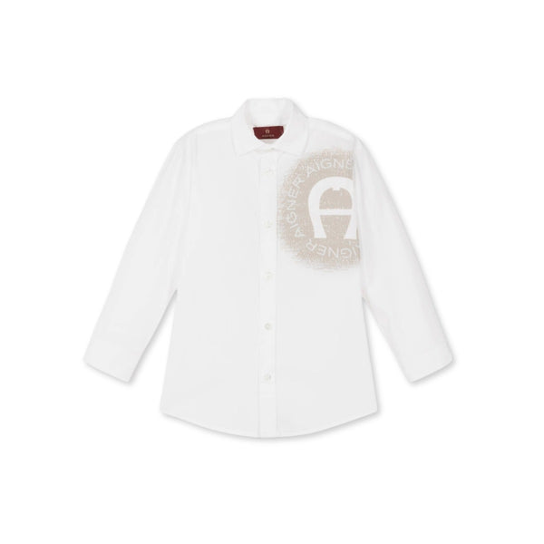 Boys White & Beige Cotton Shirt