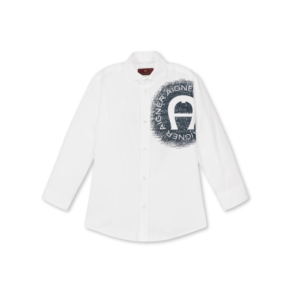 Boys White & Blue Cotton Shirt