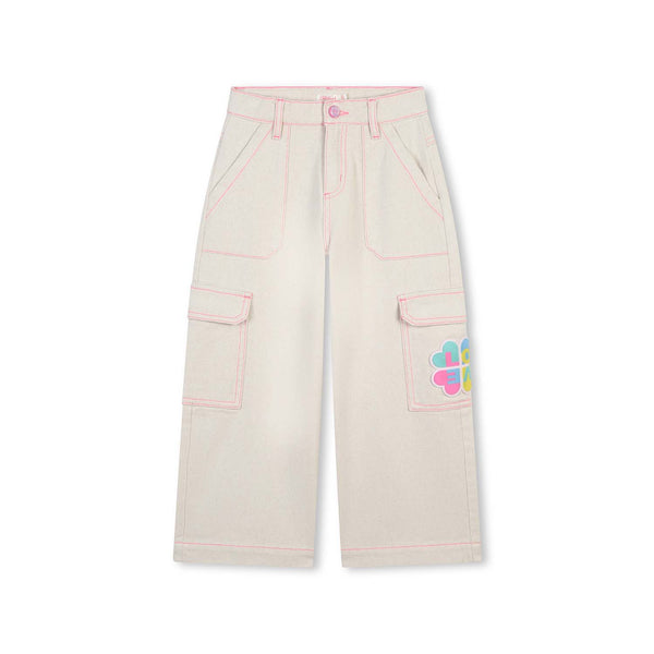 Girls Ivory Logo-Patch Wide-Leg Trouser