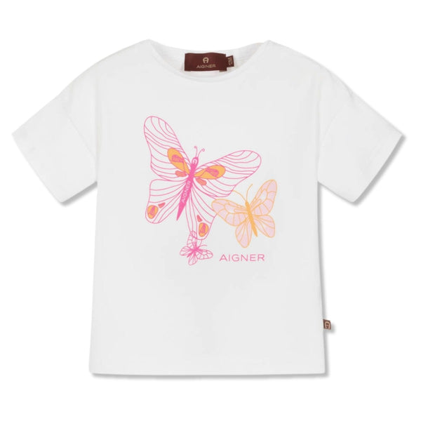 Baby Girls White Cotton Butterfly T-Shirt