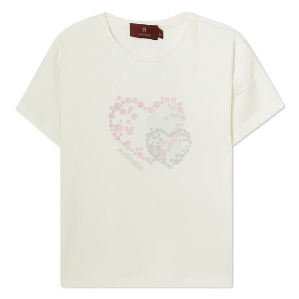 Baby Girls White Heart Print T-Shirts