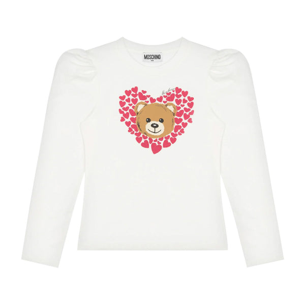 Girls Ivory Cotton Teddy Bear Top