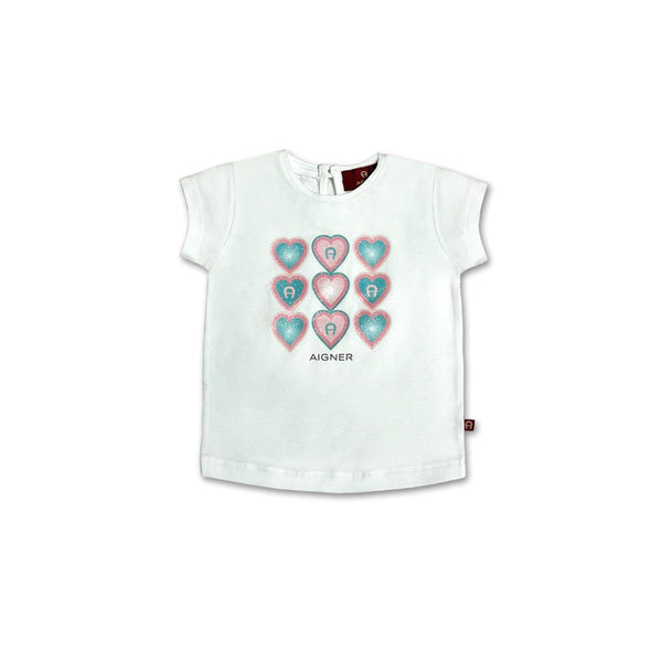 Baby Girls White Heart-Print T-Shirt