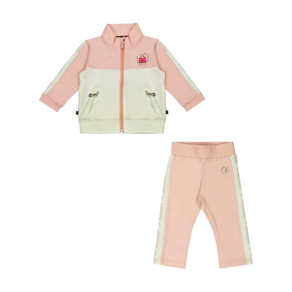 Baby Girls Pink & White Cotton Tracksuit
