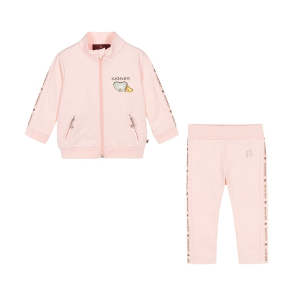 Baby Girls Pink Cotton Tracksuit