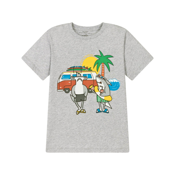 Boys Grey Organic Cotton Sharks T-Shirt