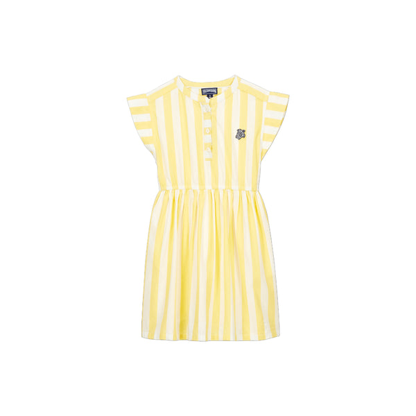 Girls Yellow & White Stripes Dress