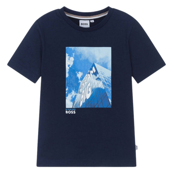 Boys Navy Blue Cotton Graphic Print T-Shirt