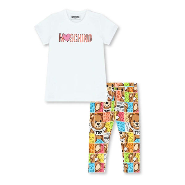 Baby Girls White Teddy Bear Print Leggings Set