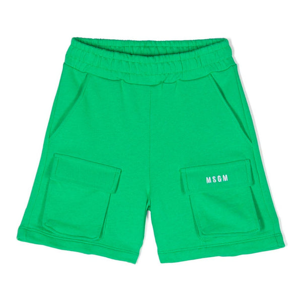 Unisex Green Embroidered-Logo Cargo Shorts