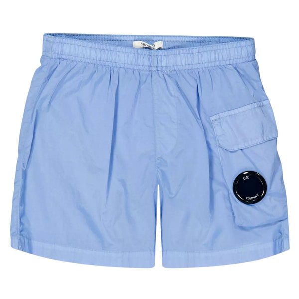 Boys Blue Logo-Patch Swim Shorts