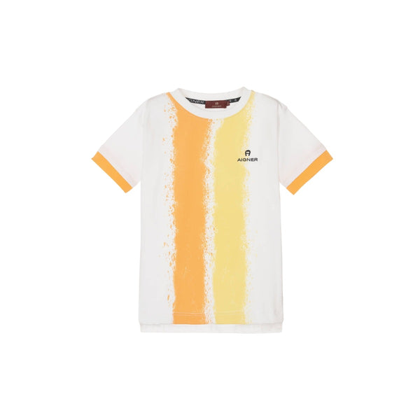 Baby Boys White & Orange Cotton Logo T-Shirt