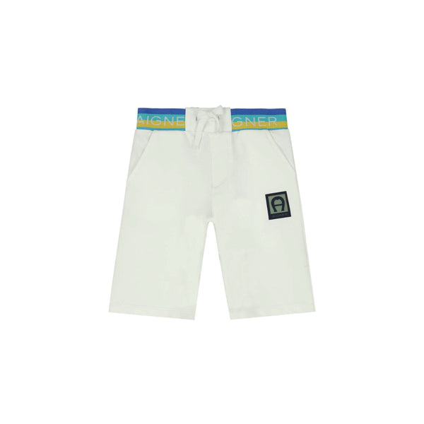 Boys White Cotton Logo Shorts