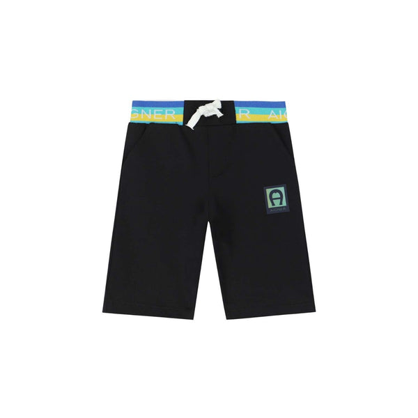 Boys Black Cotton Logo Shorts