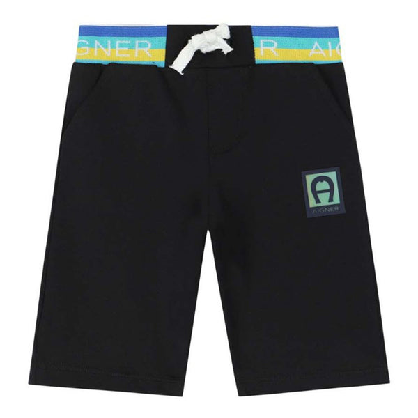 Boys Black Cotton Logo Shorts