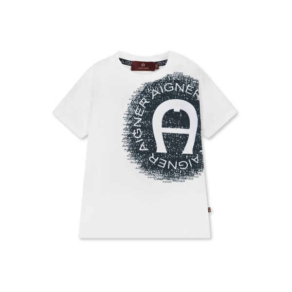 Baby Boys White & Blue Cotton T-Shirt