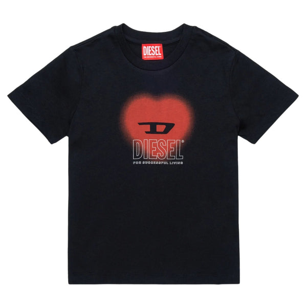 Girls Black T-Shirt With Heart Graphics