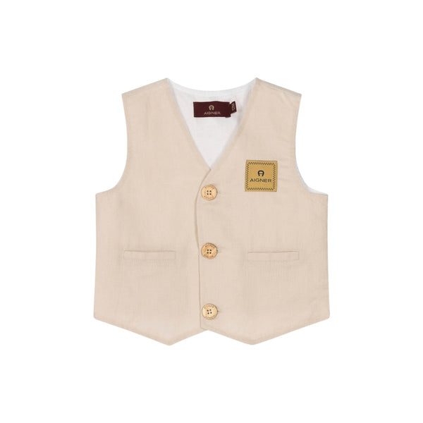 Boys Beige Linen & Cotton Waistcoat