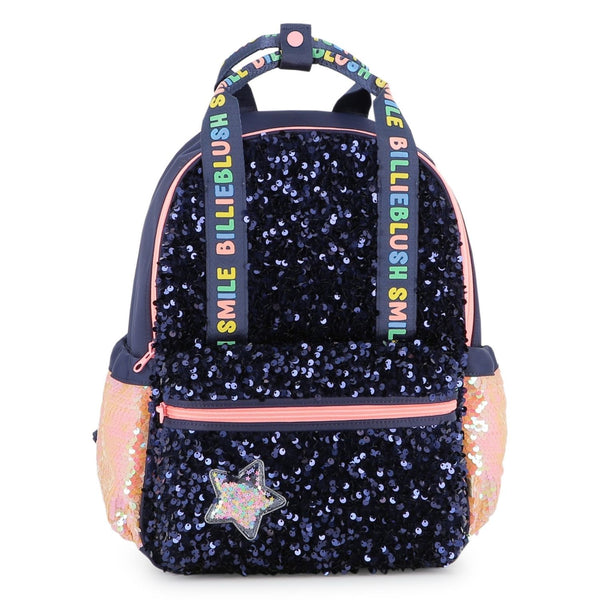Girls Navy Blue Sequin Backpack