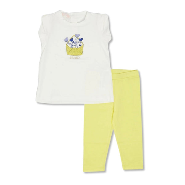 Baby Girls White & Yellow Cotton Leggings Set