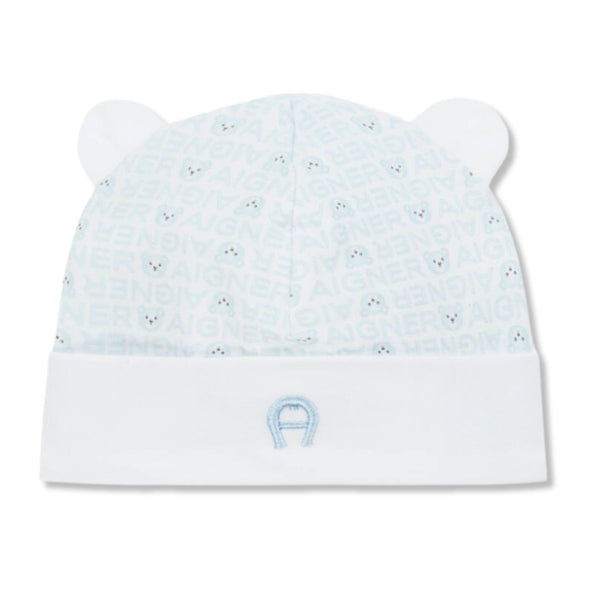 Baby Boys White & Blue Teddy Bear Hat