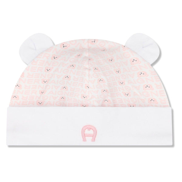 Baby Girls White & Pink Teddy Bear Hat