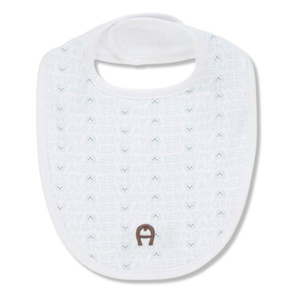 Baby Boys White & Blue Cotton Bear Bib