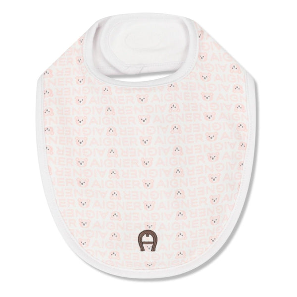 Baby Girls White & Pink Cotton Bear Bib