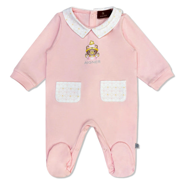 Baby Girls Pink Logo Romper With 2 Pockets