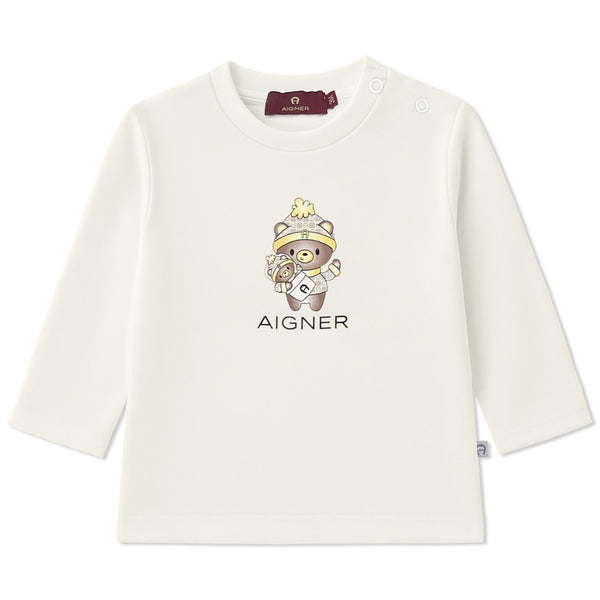 Baby Girls White Teddy Bear Logo-Print T-Shirts