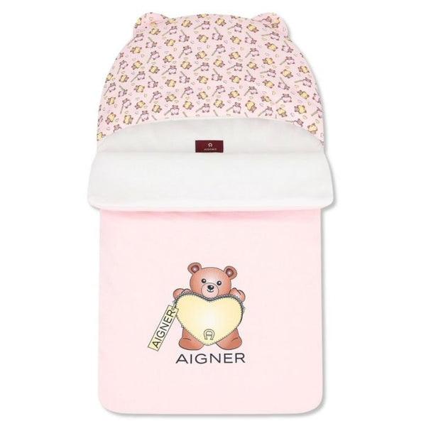 Baby Girls Pink Teddy Bear Logo Sleep Bags
