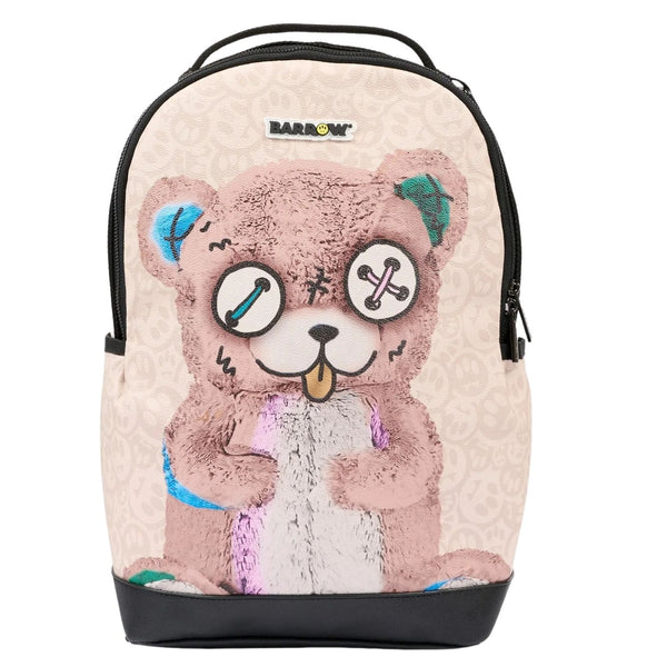 Unisex Beige Teddy Bear-Print Backpack