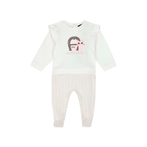Baby Girls White Logo Babygrow
