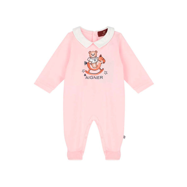 Baby Girls Pink Logo Cotton Babygrow