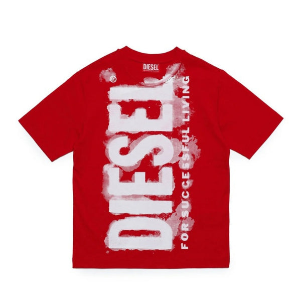 Red Jersey T-Shirt With Watercolor Effect Logo