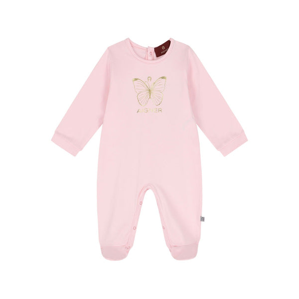Baby Girls Pink Cotton Logo Babysuit