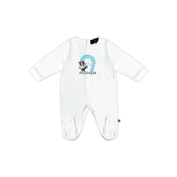 Baby Unisex White Logo-Print Romper