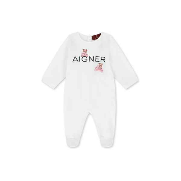 Girls White Pima Cotton Teddy Romper