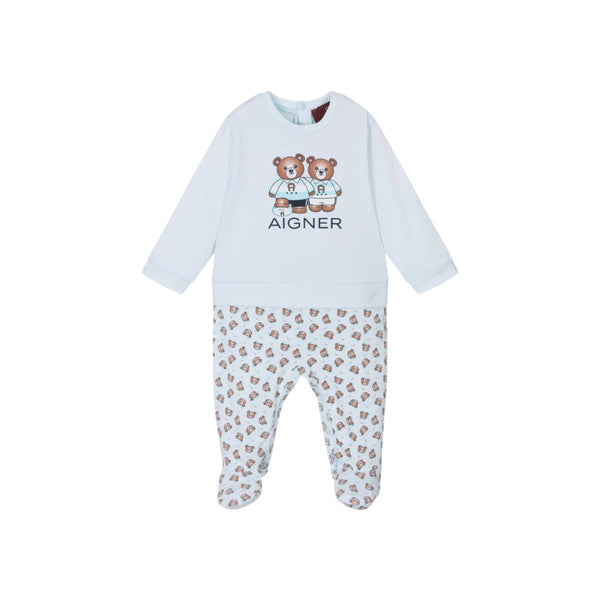 Baby Boys Blue Pima Cotton Bear Romper
