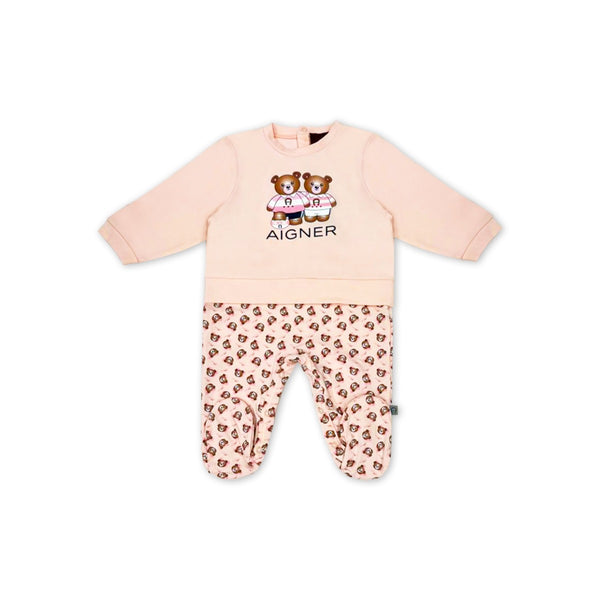Baby Girls Pink Pima Cotton Bear-Print Romper