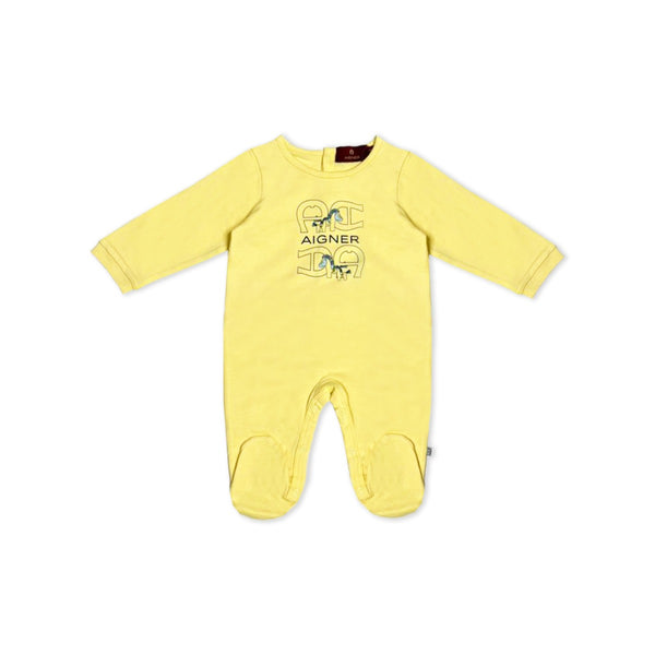 Baby Girls Yellow Logo-Print Romper