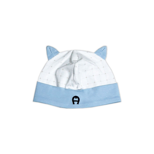 Baby Unisex White & Blue Cotton Hat