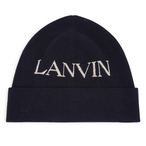 Girls Navy Blue Logo-Print Turn-Up Beanie